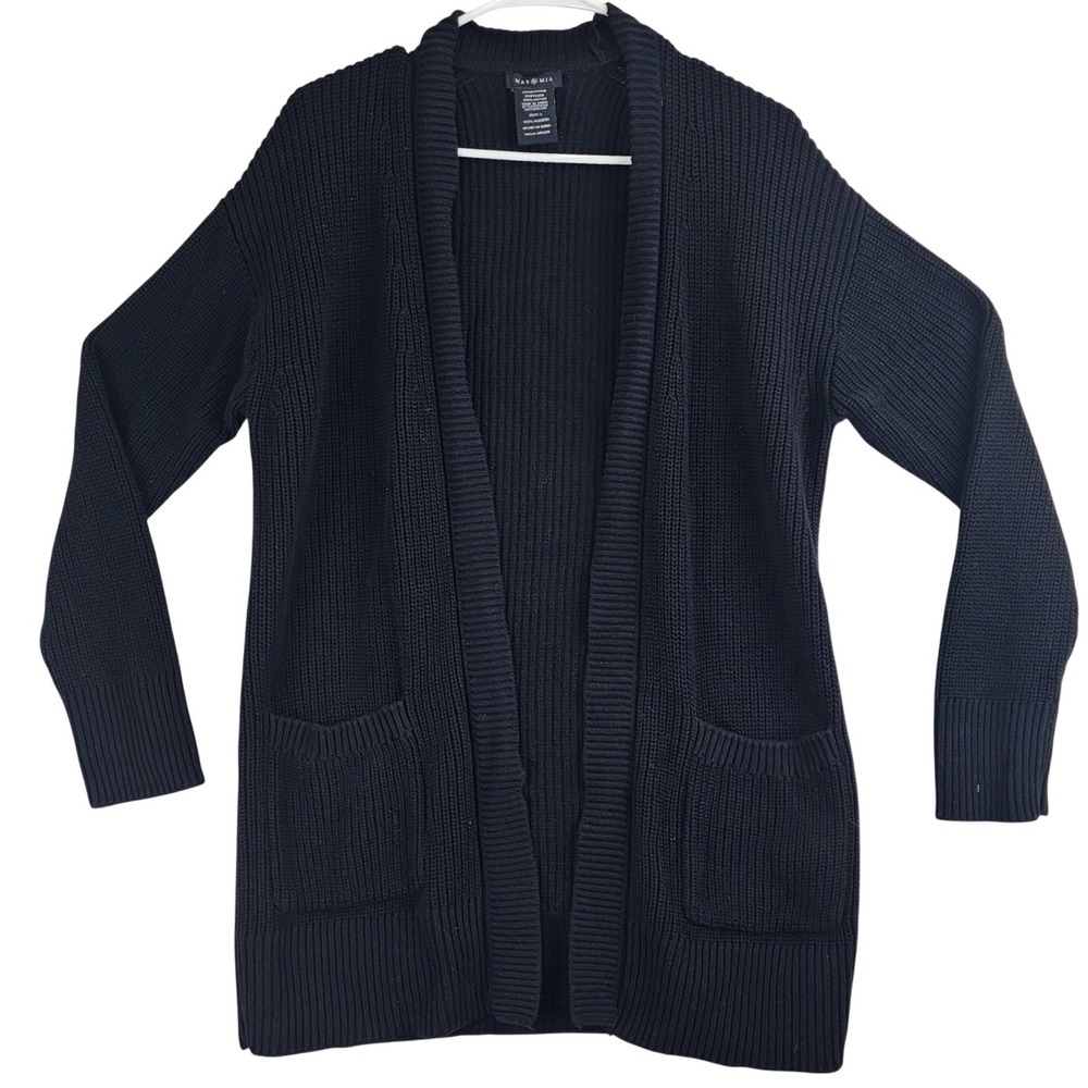 Max & Mia Cardigan Women Large Navy Blue Shaker Knit Open Front Pocket XS9216US